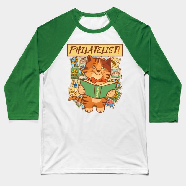 Stamp Collector Philatelist Cat Baseball T-Shirt by Sue Cervenka